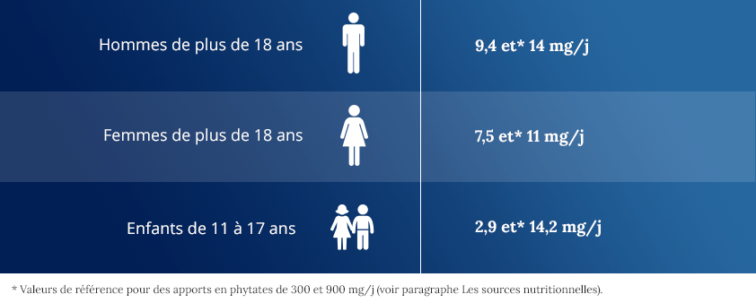 Tableau de référence nutritionnelle Zinc