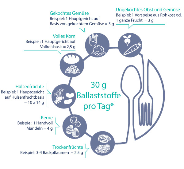 Wie können der Nahrung täglich 30 g Ballaststoffe zugeführt werden